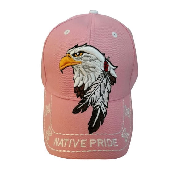 Eagle & 2 Feathers Native Pride Baseball Caps Embroidered -Pink Color -- FREE USA Shipping-- (CapNp505P)