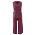 thumbnail image 4 of Baberdicy 2-Piece Lounge Set - Tank Top & Wide Leg Pants Casual Outfit Hot Pink L, Womens Daily Casual 2 Piece Solid Tank Tops Wide Leg Pants Outfits Sets, 4 of 6