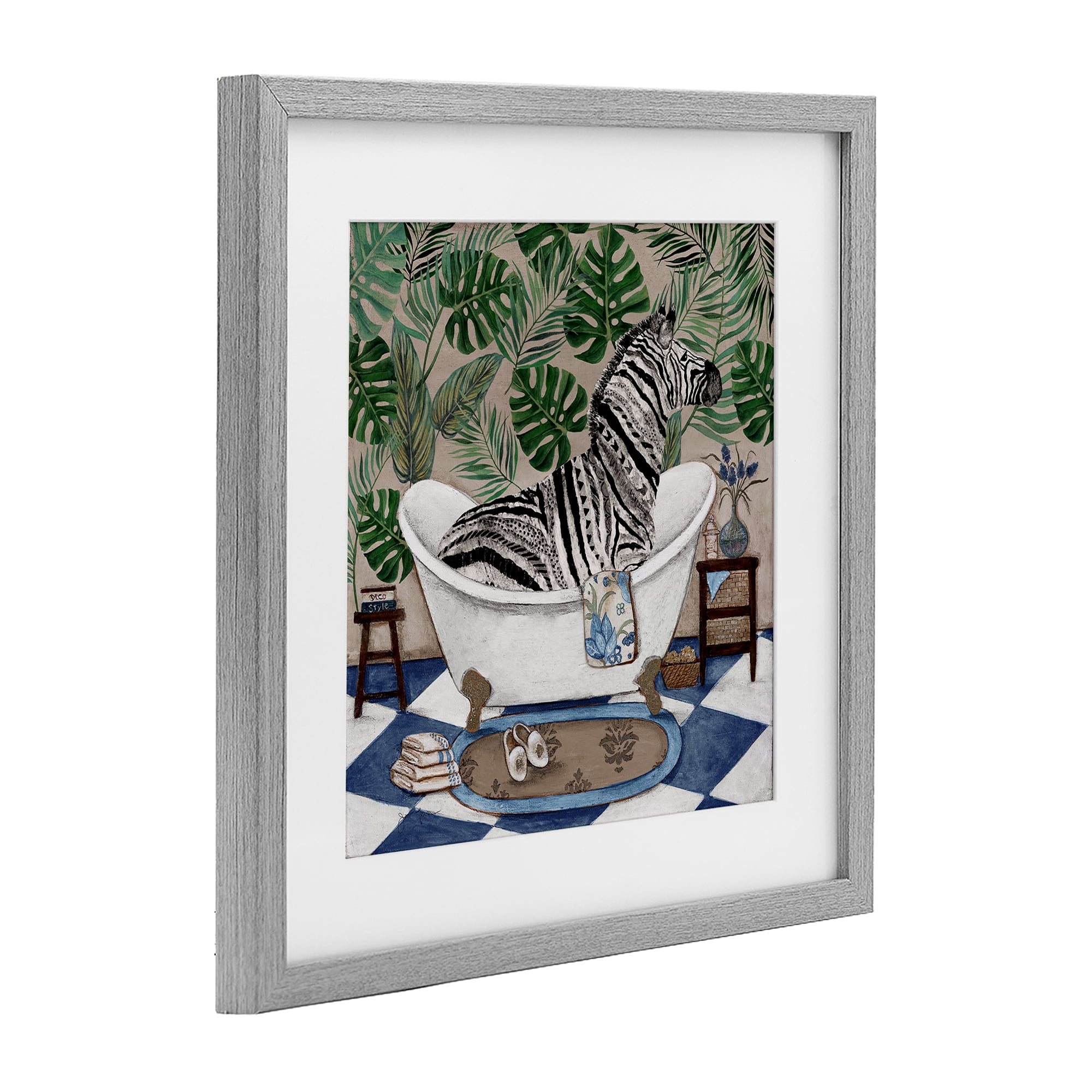 Stupell Industries Zebra in Tropical Bathtub Gray Framed Print Under Glass, design by Janet Tava