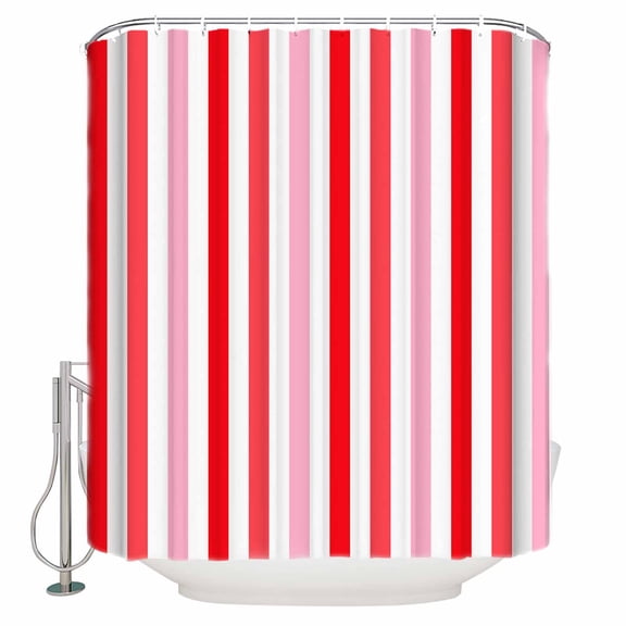 Red Pink Stripe Bathroom Shower Curtains with 12 Hooks Polyester Waterproof Shower Curtain for Stalls and Bathtubs Geometric White Vertical Striped Decorative Bathroom Privacy Curtain 72x84 Inches