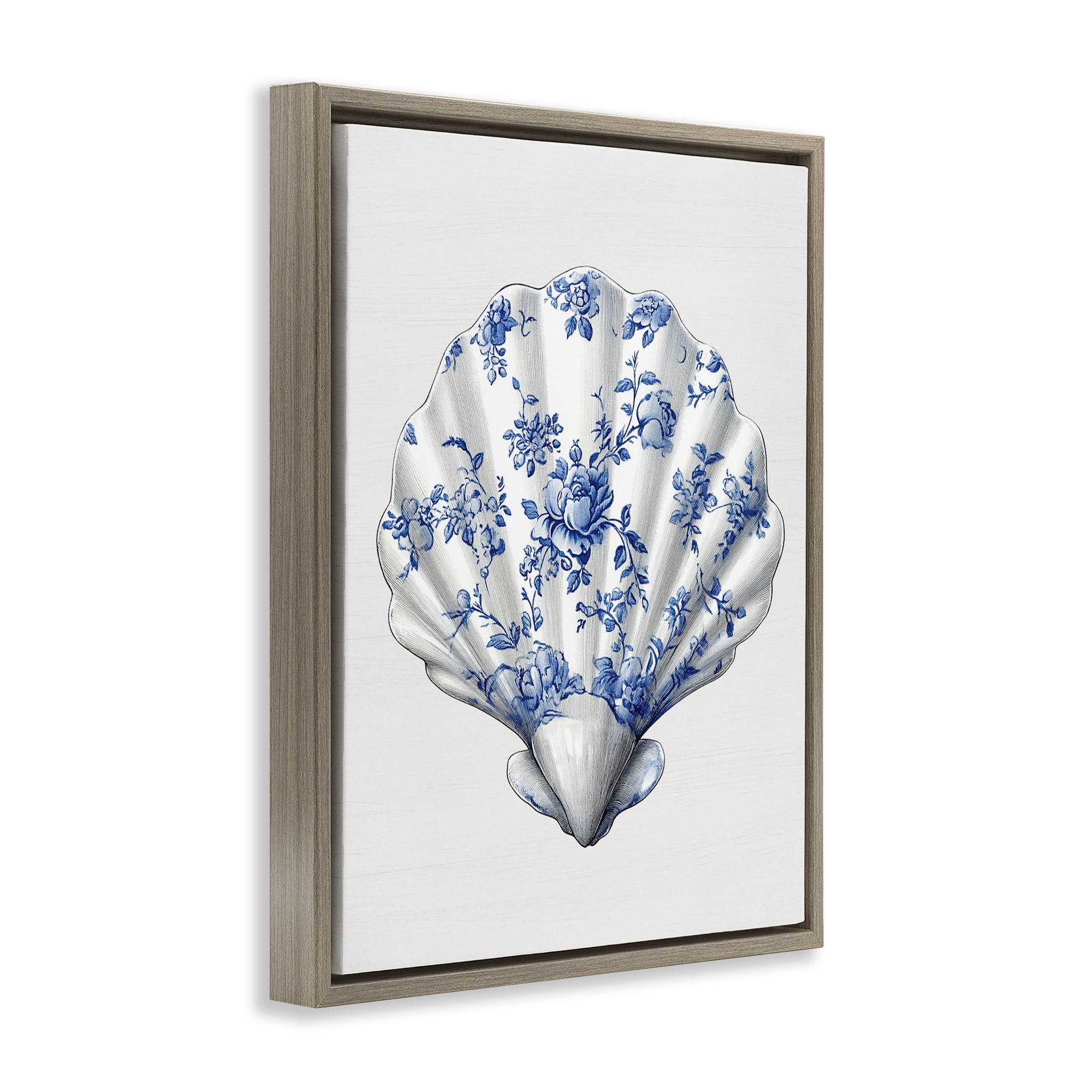 Funky Toile Seashell Brown Framed Floater Canvas Wall Art, design by Lettered and Lined