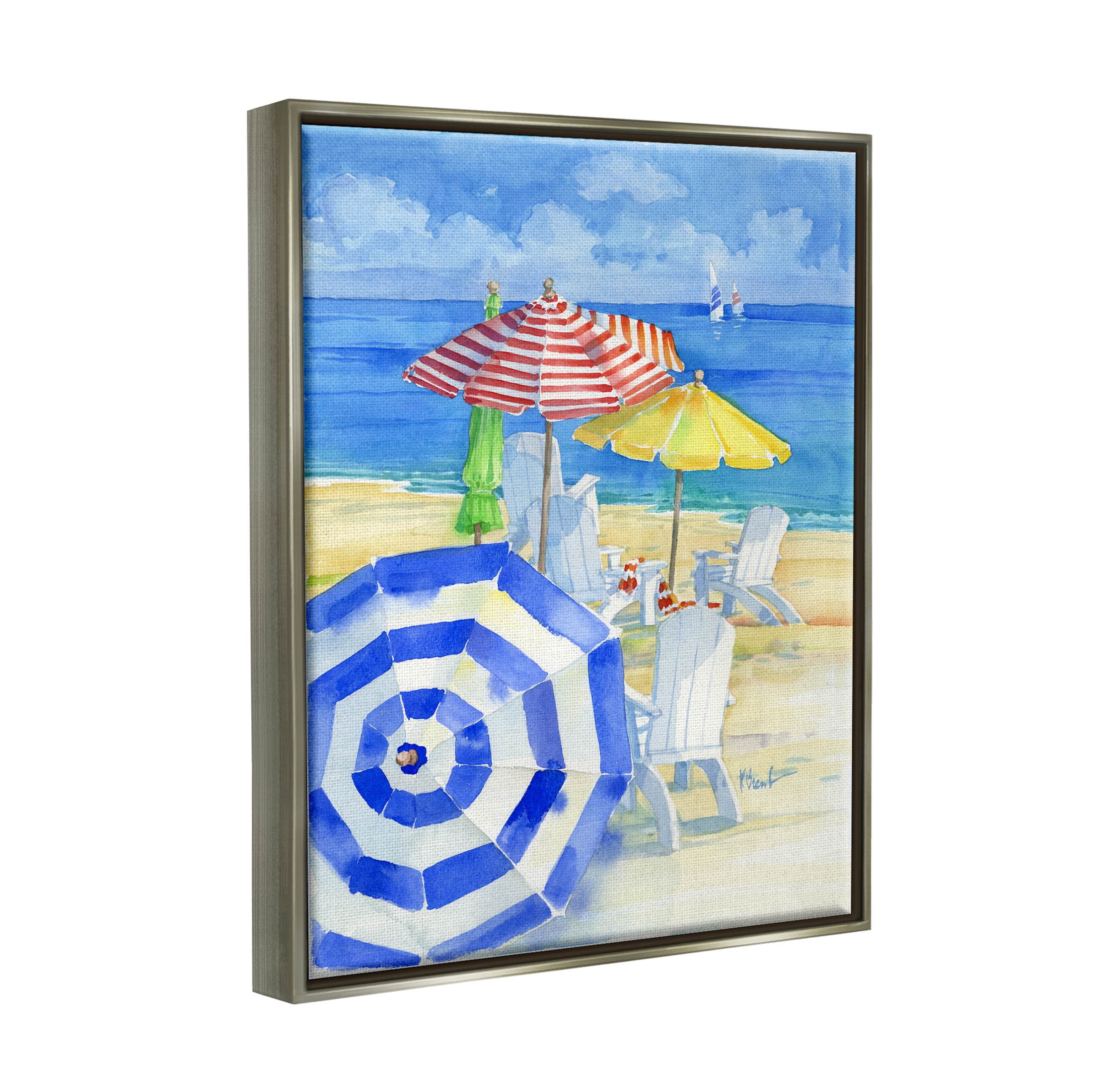 Stupell Industries Summer Beach Coast Ocean Waves Painting Luster Gray Floating Framed Canvas Print Wall Art, Design by Paul Brent