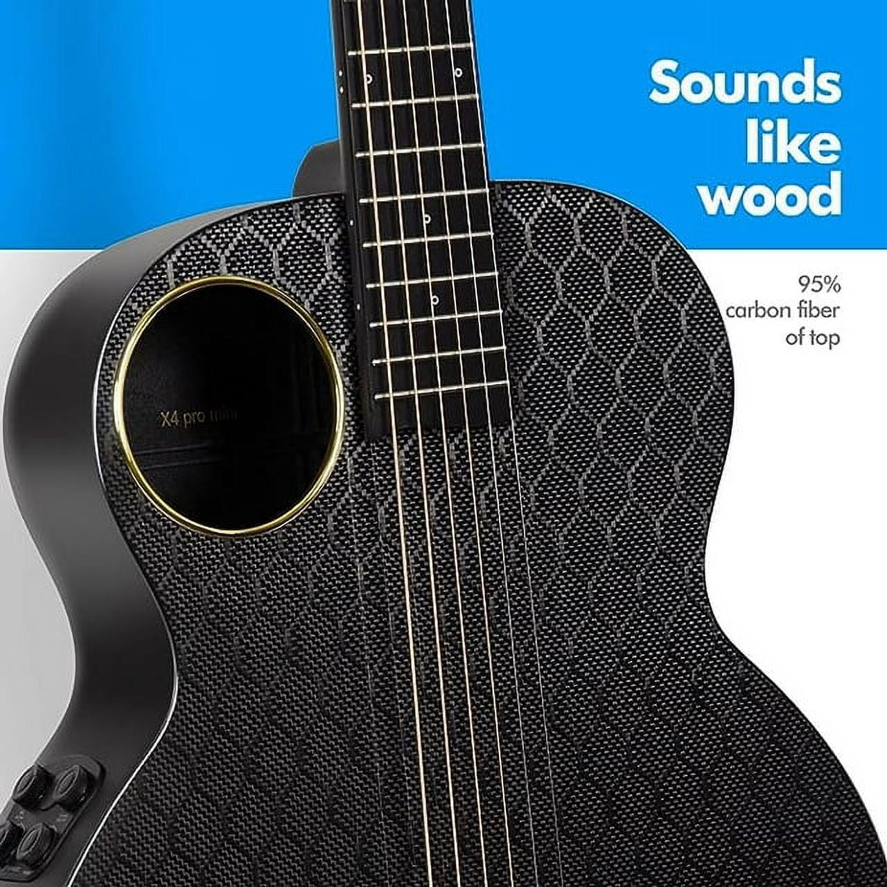 Enya Carbon Fiber Acoustic Electric Guitar X4 Pro Mini AcousticPlus 36” 3/4-Sized Guitar Bundle with Hard Case, Leather Strap, Instrument Cable & USB Type-C Charging Cable(X4 PRO MINI)