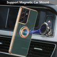 thumbnail image 3 of Electroplated Magnetic Ring Holder Case, 360 Degree with Rotation Metal Finger Ring Holder Magnet Car Holder Soft Silicone Shockproof Cover for Samsung Galaxy S22 Ultra 5G - Drak Green, 3 of 13