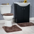 thumbnail image 1 of Lavish Home 3 Pièces Super Peluche Tapis de Bain Antidérapant Tapis Ensemble, Chocolat, 1 of 1