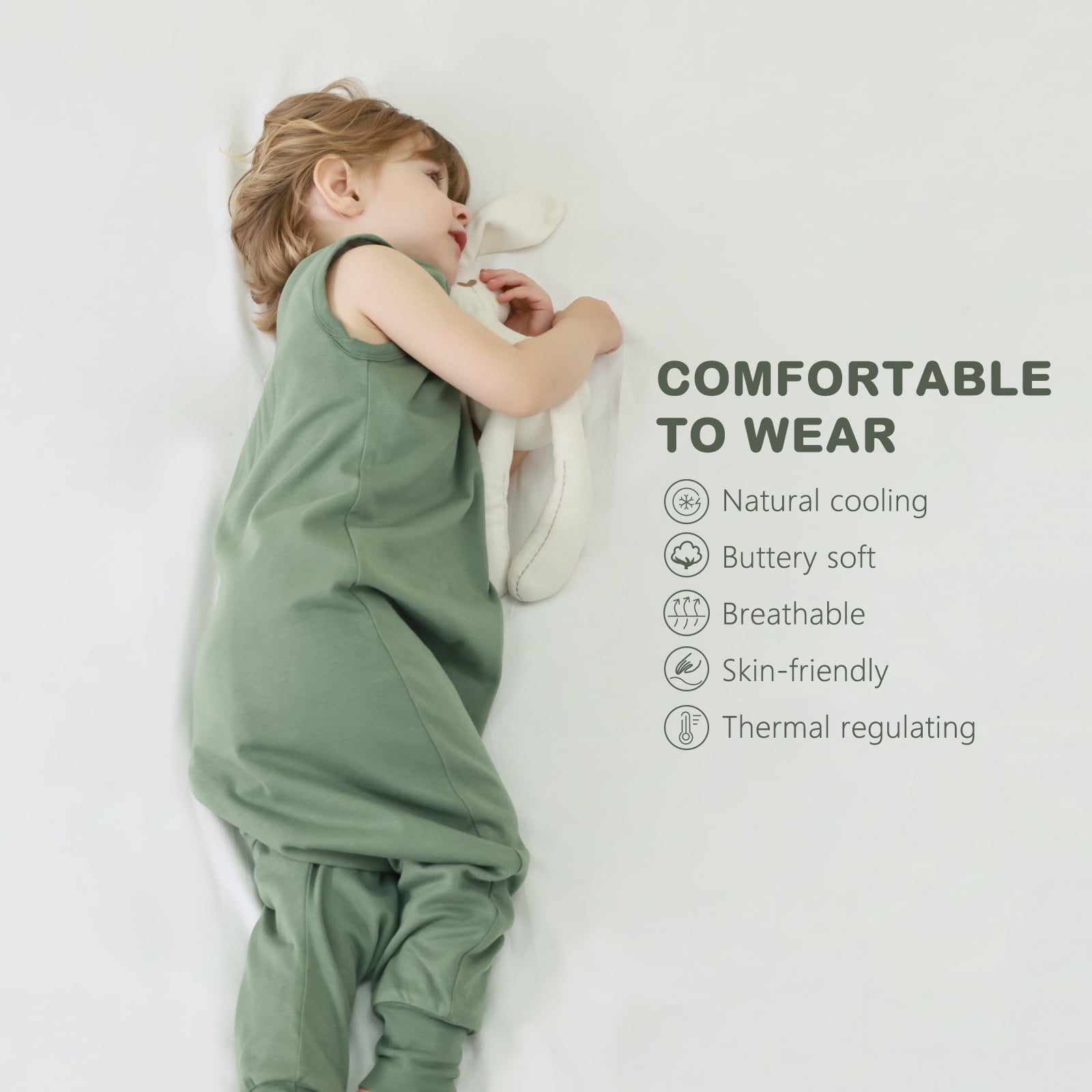 Mosebears 1.0 Tog Baby Sleeping Bag - Cotton Sleeveless Sleep Sack for Baby(Dark Green,S(6-12 Months))