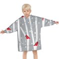 thumbnail image 3 of Gray Christmas Cardinal Bird Pattern Blanket Hoodies for Kids 6-13YR Oversize Wearable Blanket Hoodies for Boys Girls Teens, 3 of 7