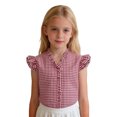 thumbnail image 3 of Mnyotv Girls Dirndl Blouses Traditional Summer Plaid T Shirts Flutter Sleeve Ruffle V Neck Tops Size 9-10 Years, 3 of 5