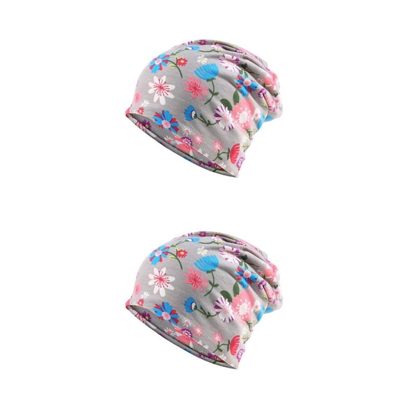 Qarigey Beanie Hat Pre-Atado Hijab Turbante Ajustable Head Wrap Protección para los oídos Hairband Caps Hair Styling Bonnet Grey flower flor gris 2piezas Qarigey CBP384760
