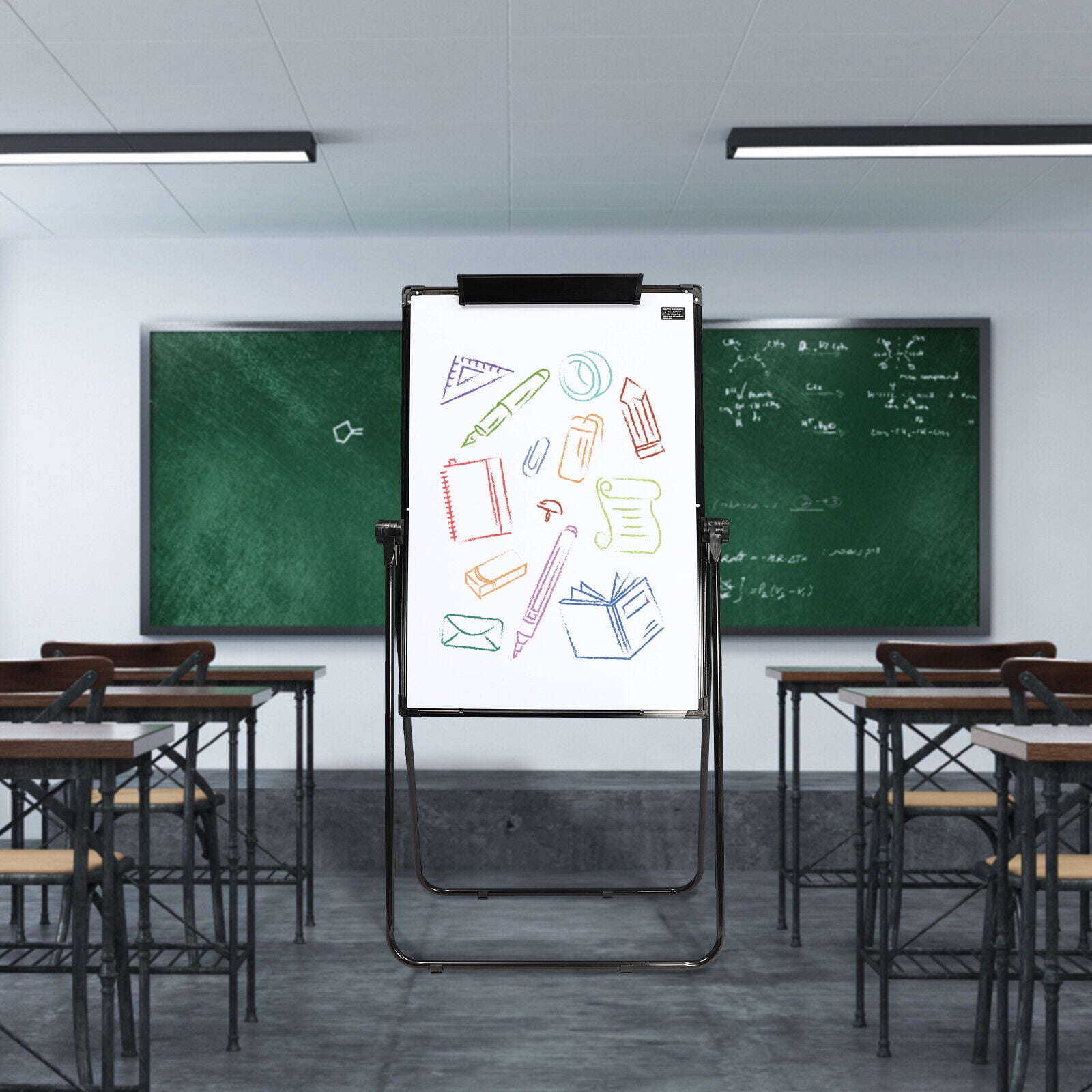 Foldable Dry Erase Board Kit Mobile Double-Sided Whiteboard Magnetic 40x28‘’ for Office Presentations, Workshop Announcements