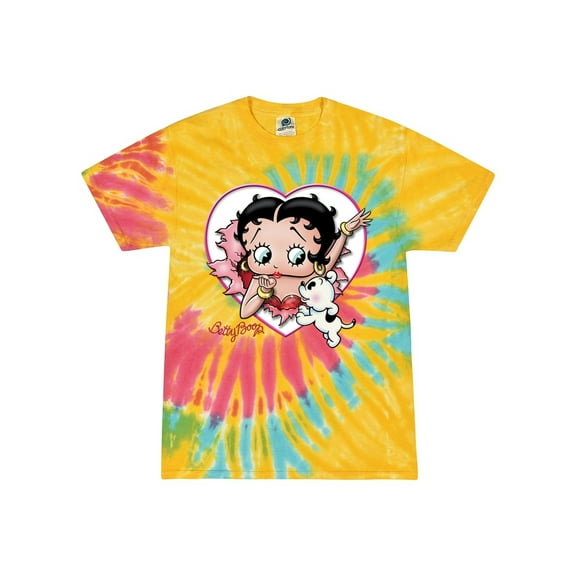 Wild Bobby Betty Boop Heart Blowing Kiss Pudgy Dog Betty Boop Tie-Dye T-Shirt, Aurora, X-Large