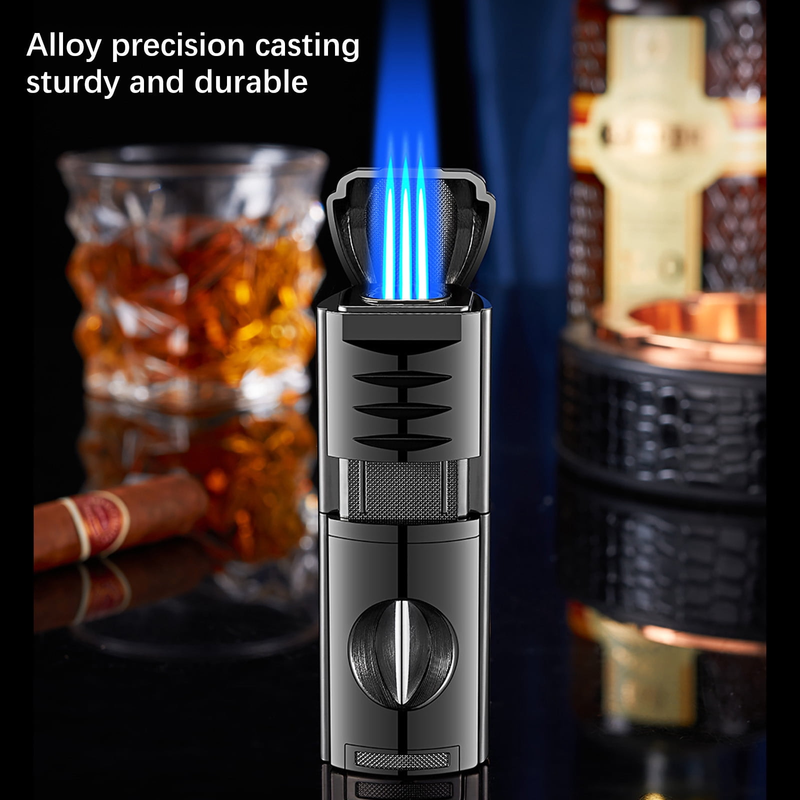 Torch Lighter Triple Flame Rechargeable Lighter, Portable Windproof Torch Igniter USB Charging Multifunction Lighter, for Cigar BBQ Camping Outdoor Lighting Use