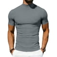 thumbnail image 2 of Men's Mock Turtleneck T Shirt Short Sleeve Solid Basic Tee Soft Casual Pullover Top Gray M, 2 of 9