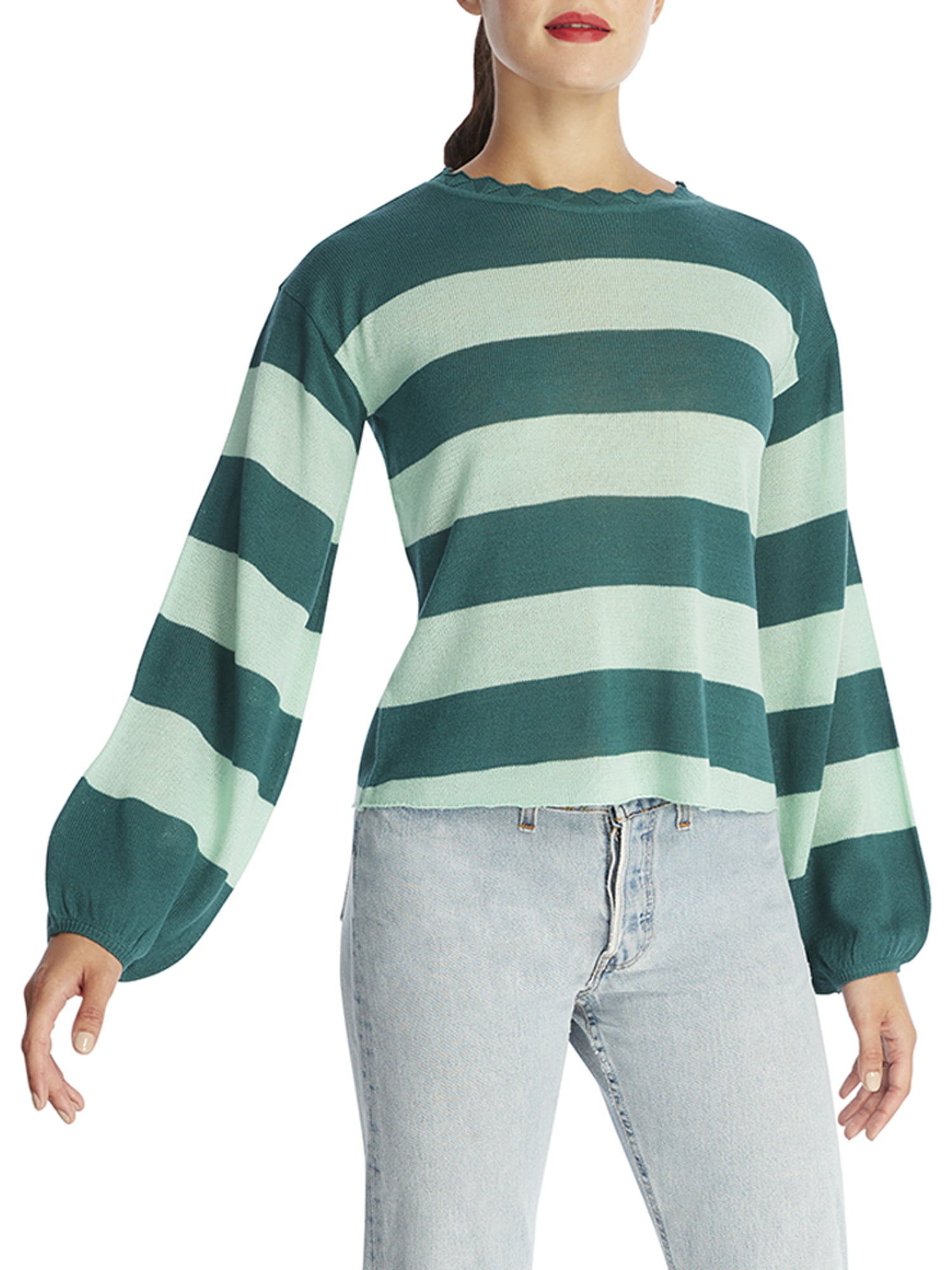 colour block puff sleeve sweater