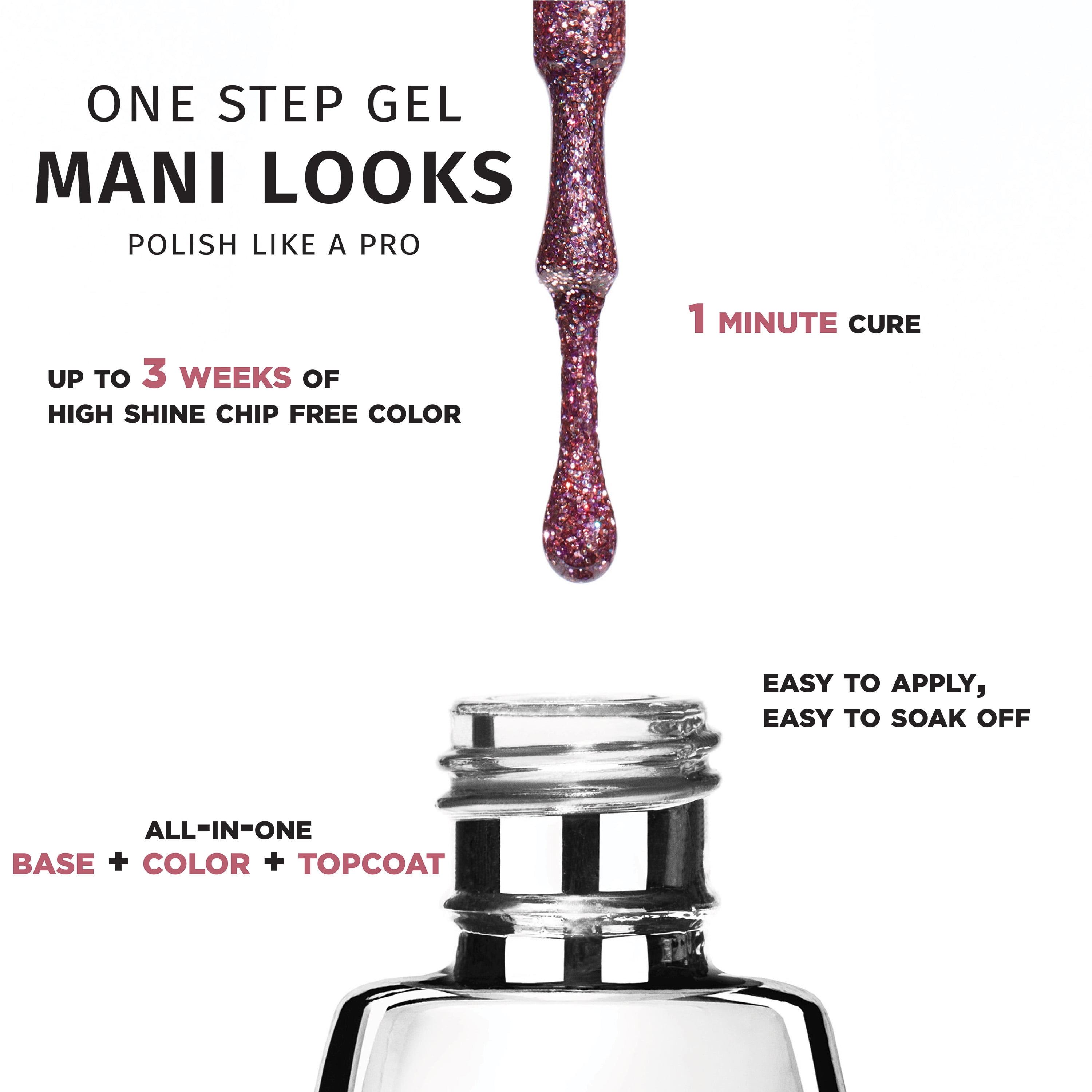 Salon Perfect One Step Gel, Shimmer Down, Pink Glitter Nail Polish, 0.5 fl oz