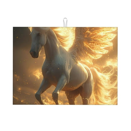 

Jgfou Golden Winged White Horse Print Dish Drying Mat Large Dish Drying Mats for Kitchen Counter Easy Clean Dish Mat Kitchen Drying Mat 18 x24