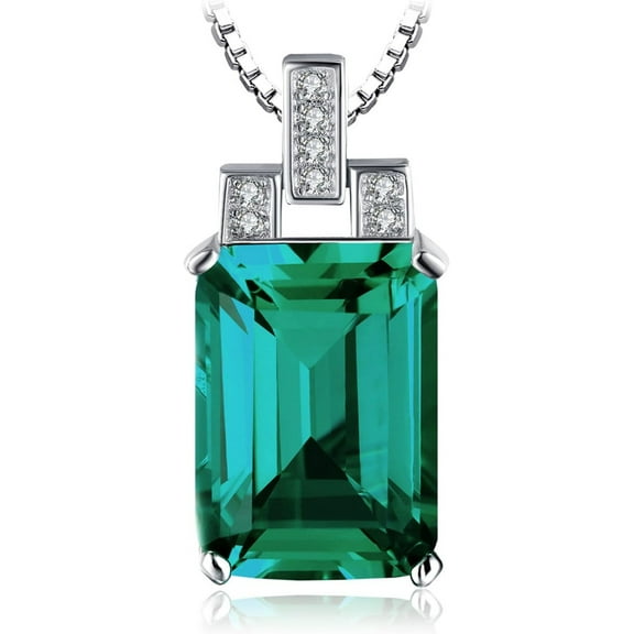 Emerald Cut 6ct Simulated Emerald Solitaire Pendant Necklace for Women, Green Gemstone 925 Sterling Silver 14k White Gold Plated Necklace, Gemstone Necklace 18 Inches Chain Jewelry Set