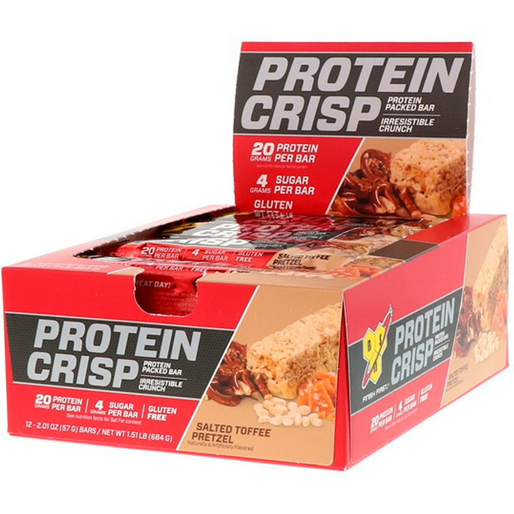 BSN Protein Crisp, Packed Protein Bar, Salted Toffee Pretzel, 12 Bars