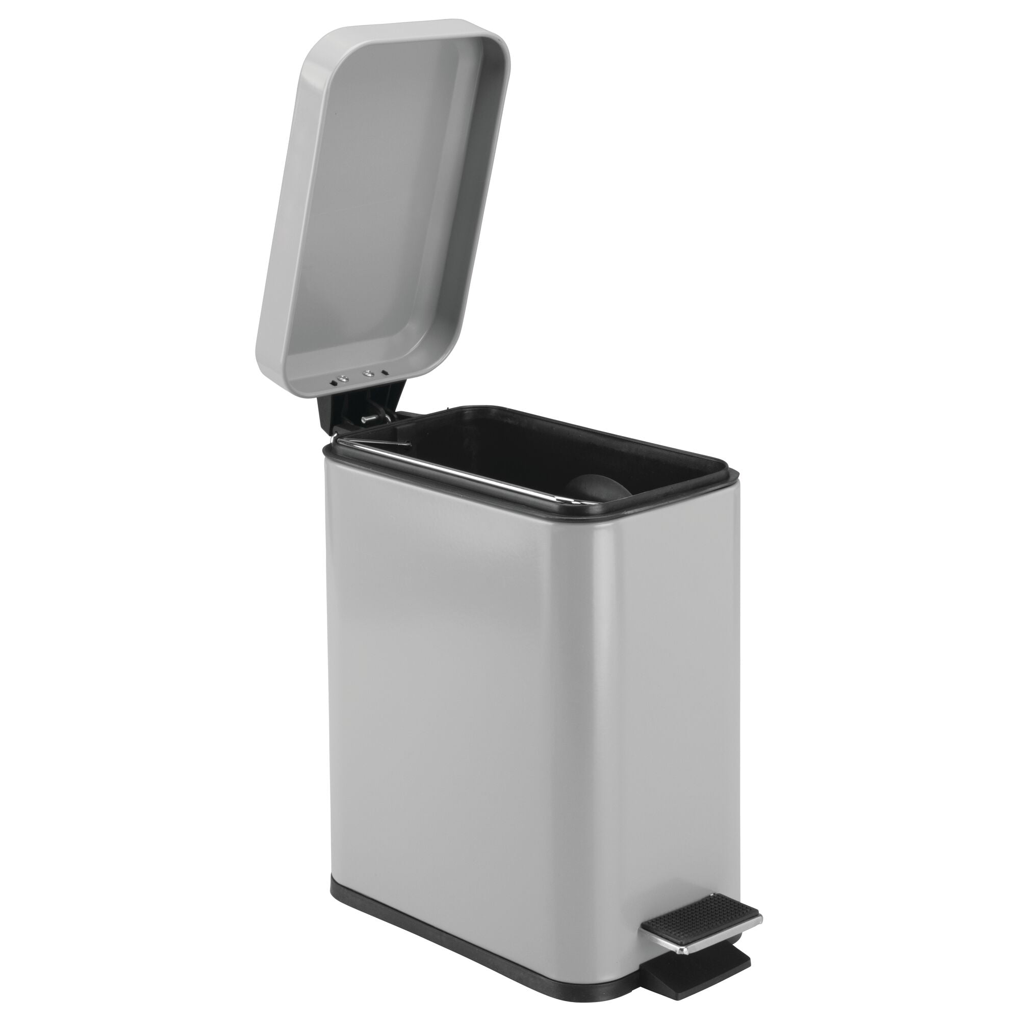 mDesign Small 1.3 Gallon Rectangle Metal Step Can with Liner/Handle, Gray