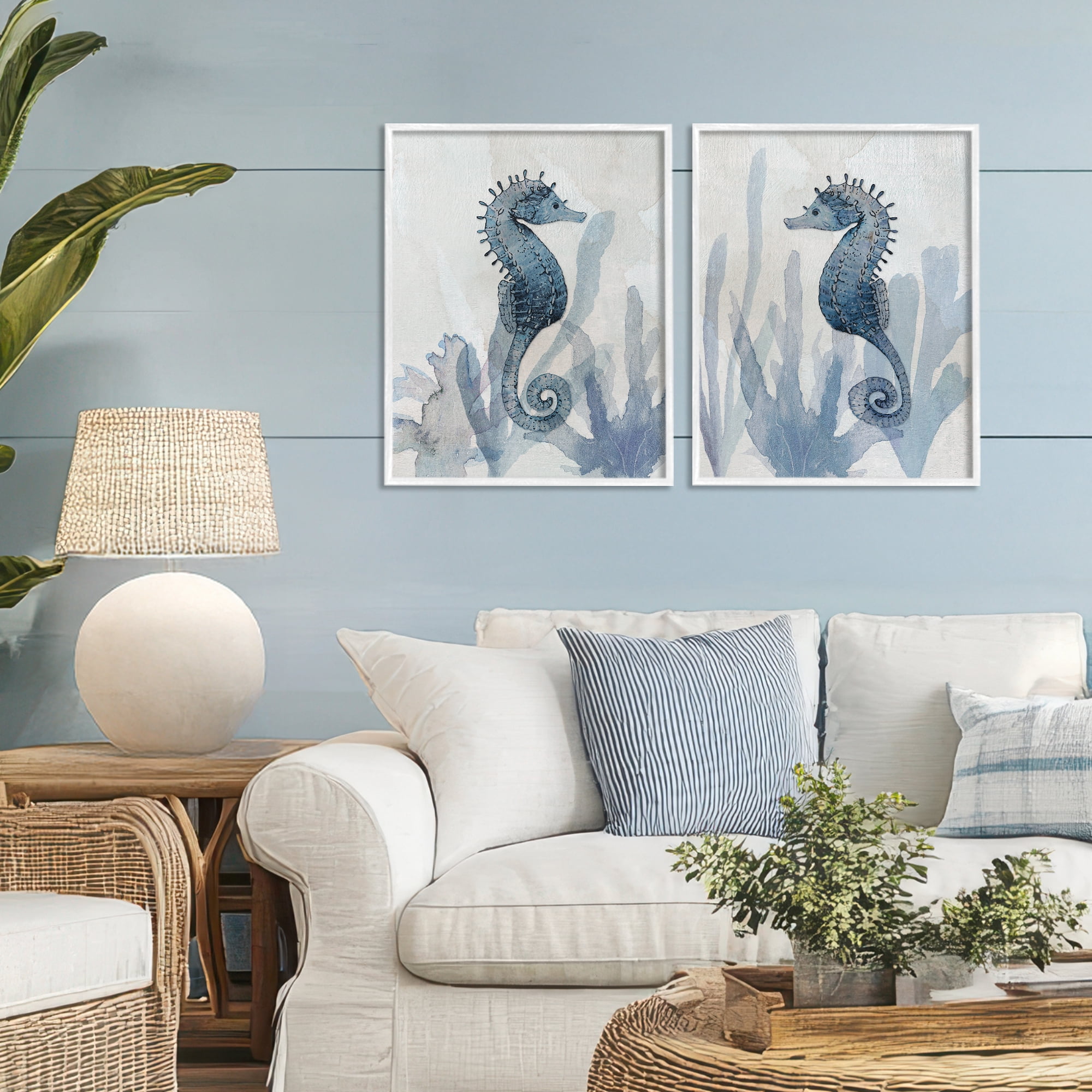 Stupell Industries Impressions of Seahorses 2 Piece White Framed Giclee Art Set, design by Susan Jill