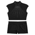 thumbnail image 3 of YONGHS Kids Girls 2 Piece Ballet Dance Gymnastics Sports Tracksuit Sequins Crop Top with Shorts Set Black 6, 3 of 7