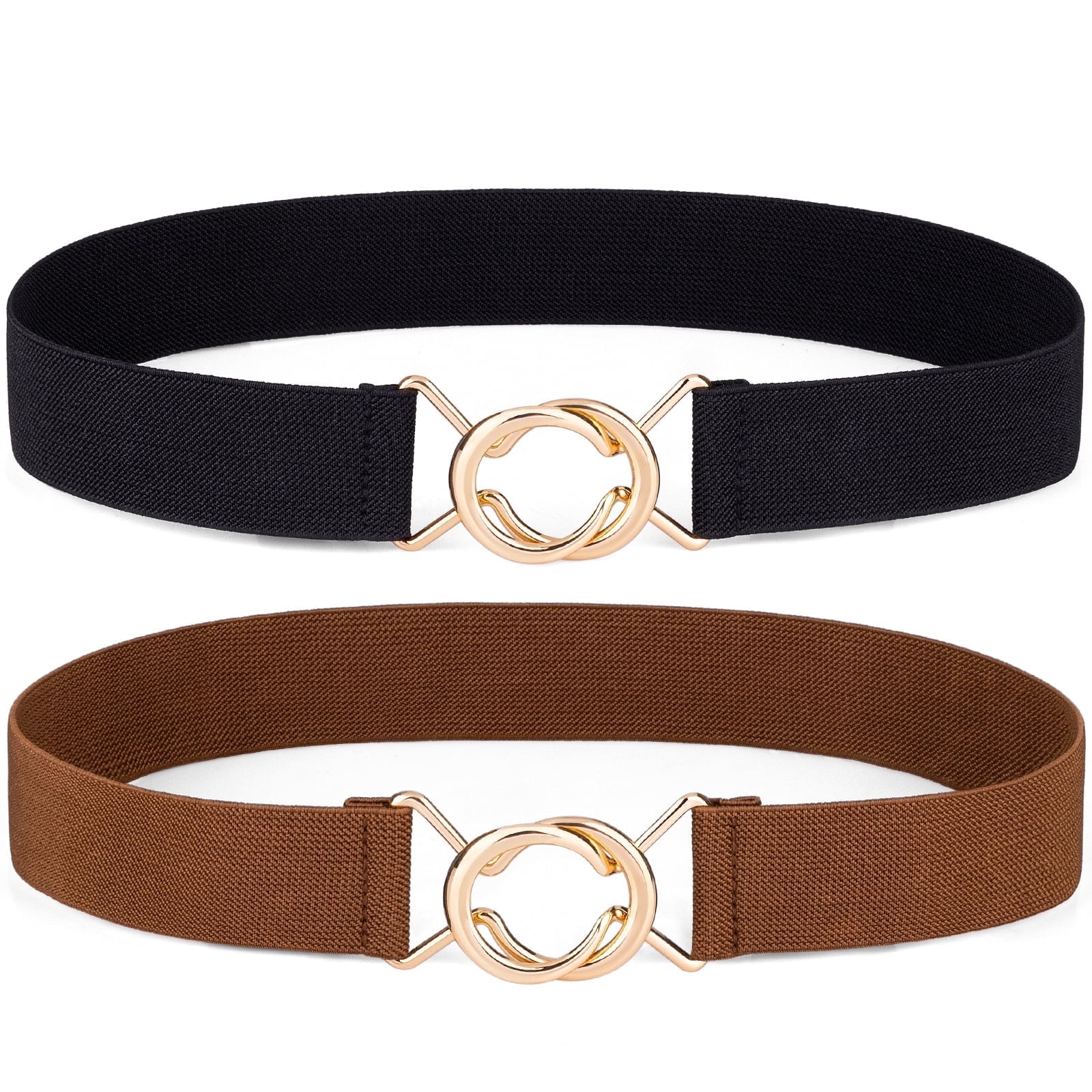 1755 2pcs Women\'s Plus Size Elastic Waist Belt Interlock 8-shaped Faux INSPIRE CHIC Interlock Buckle 8-shaped Faux Leather Elastic  main image 4