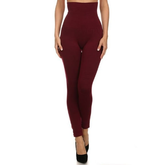 Women High Waist Compression Leggings Strechy Tommy Contorl Leggings - Wine
