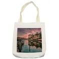 thumbnail image 1 of Cityscape Tote Bag, Colorful Sunrise over Venetian Bay Naples Florida Apartments Trees Waterscape, Cloth Linen Reusable Bag for Shopping Books Beach and More, 16.5" X 14", Cream, by Ambesonne, 1 of 2