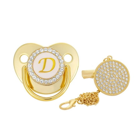 

QISIWOLE Baby Pacifier 26 Letter Name Initials Clip Silicone Baby Pacifier Golden Shiny Newborn Pacifier toddler clothes