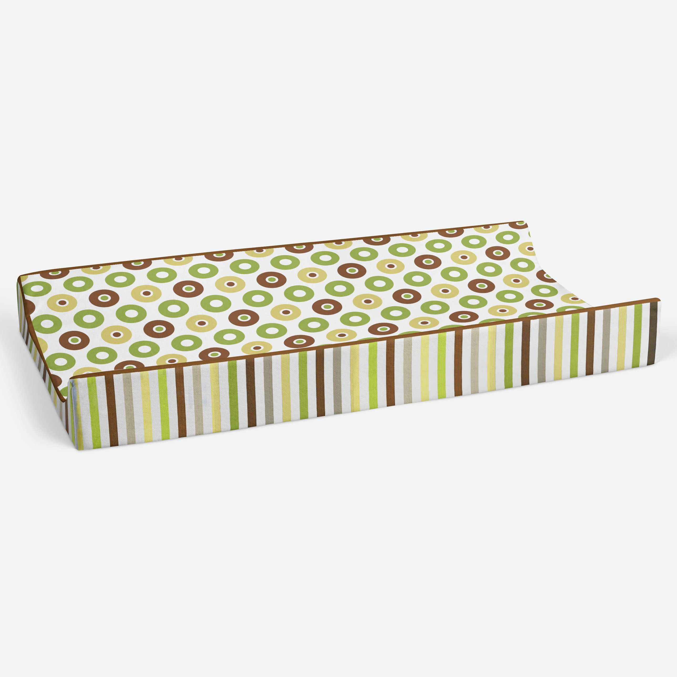 Bacati - Mod Dots/Stripes Green/Yellow/Beige/Brown Neutral Quilted Changing Pad Cover