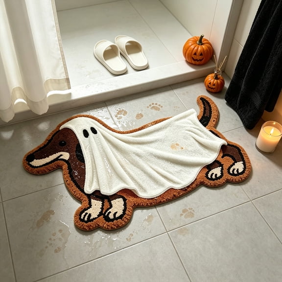 Under 1 dollar Halloween Savings Halloween Doormat Dachshund Ghost Doormat Special-shaped Floor Mat 15.75x23.62in Halloween Decorations indoor Outdoor