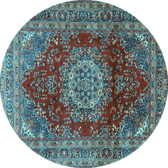 Ahgly Company Indoor Round Medallion Light Blue Traditional Area Rugs, 6' Round