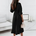 thumbnail image 6 of Fesfesfes Women Dress Spring And Fall V-Neck Solid Color Long-Sleeved Temperament Lace-Up Waist Slim Fit Ruffles Skirt Dress Plus Size $10, 6 of 9