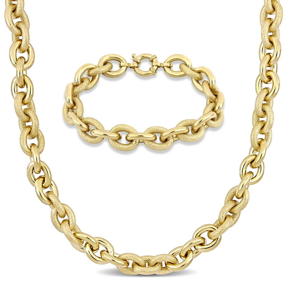 Everly Women's Yellow Silver 12mm Oval Link Necklace & Bracelet Set - 18 in 8 in