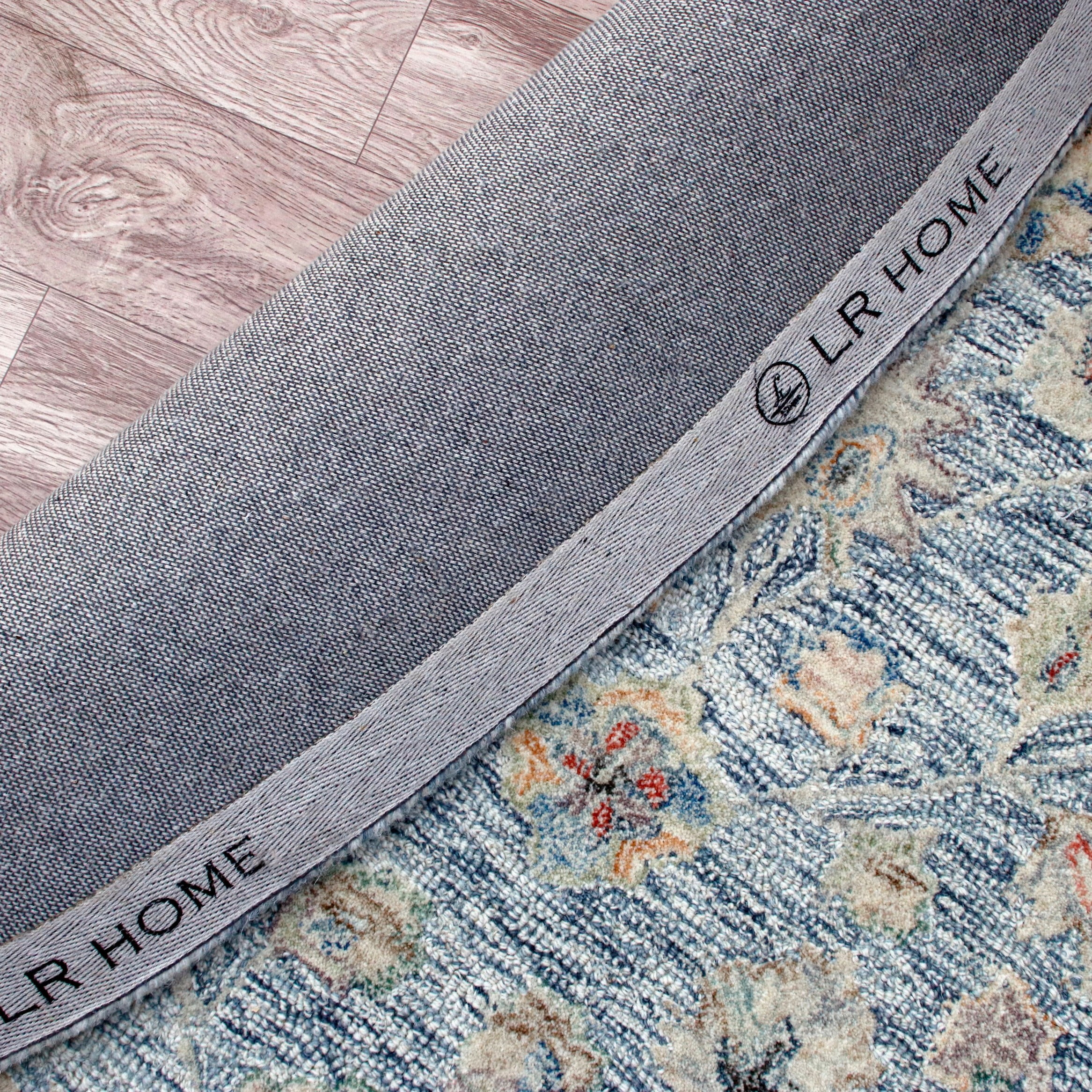 LR Home Viane Blythe Blue/Taupe Vintage Floral Wool Round Rug, 8'6" Round