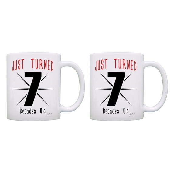 ThisWear 70 Birthday Gifts Just Turned 7 Decades Old 70th B-day Mug Set 11 ounce 2 Pack Coffee Mugs Multi