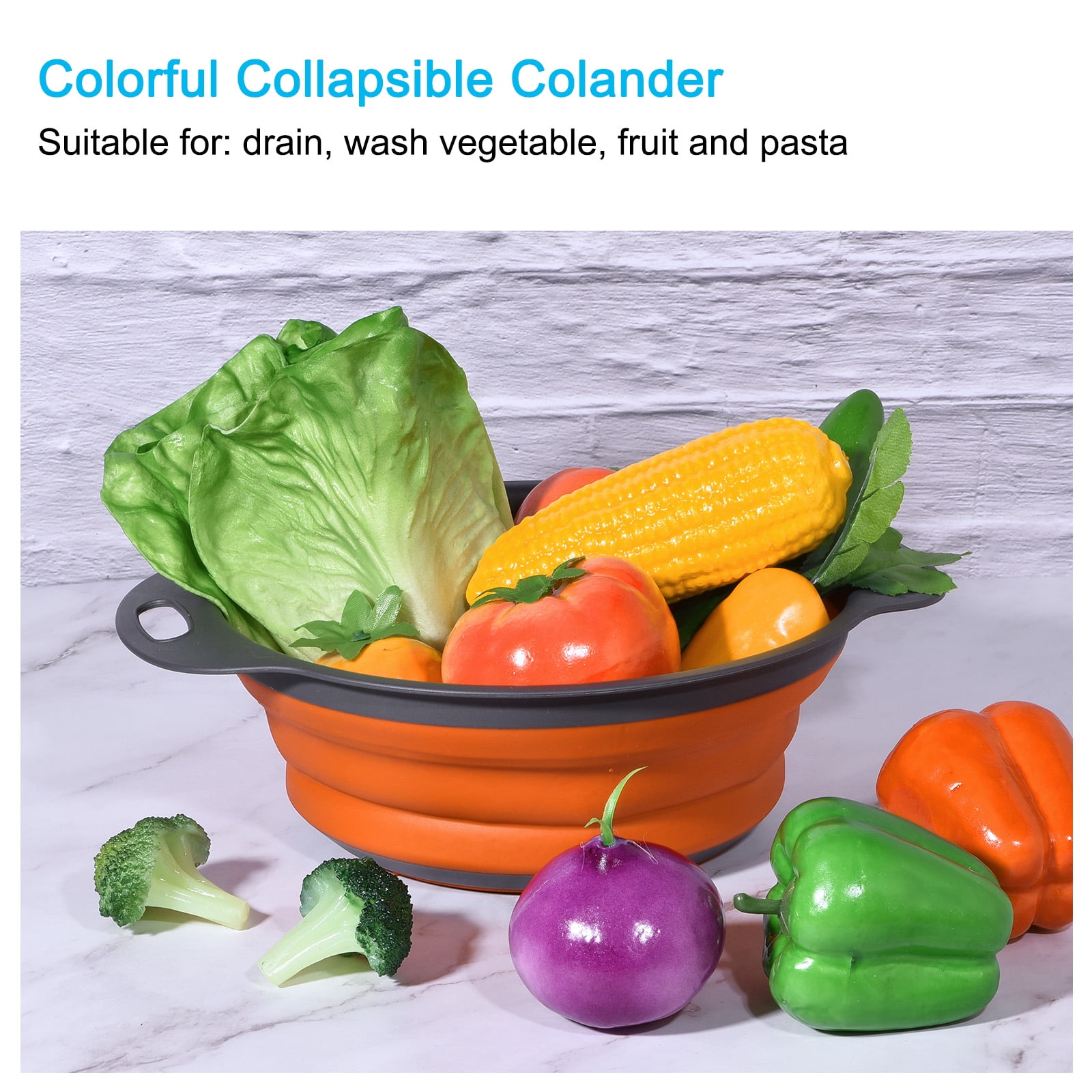 Unique Bargains Collapsible Food Colander Silicone Round Foldable Strainer Orange