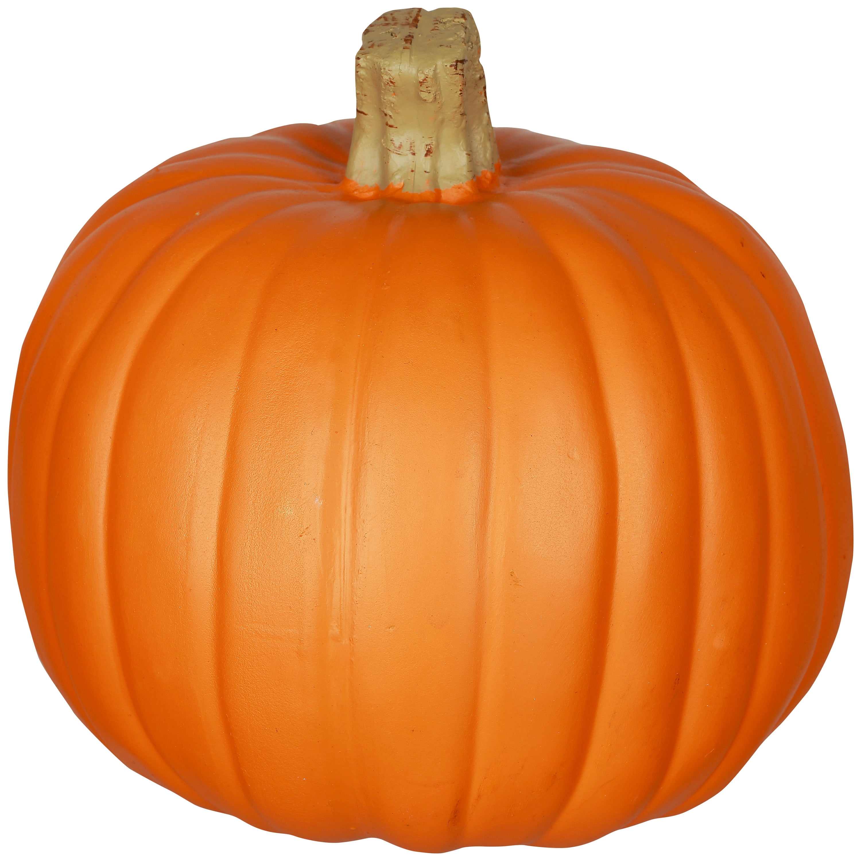 9-Inch Round Crafted Orange Pumpkin with Natural Stem for Outdoor Decor