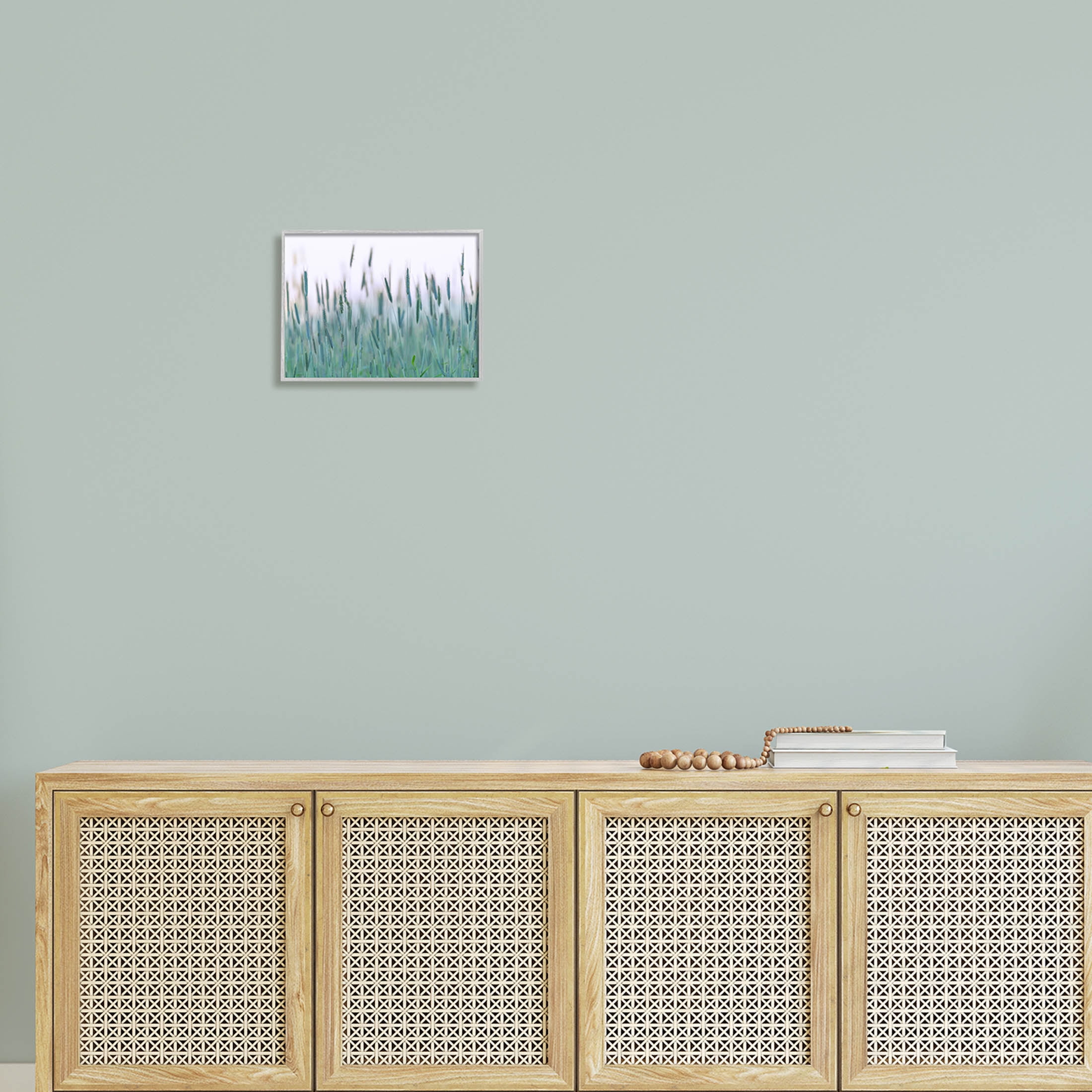 Green Wheat Field Sprigs Landscape Photograph Gray Framed Art Print Wall Art