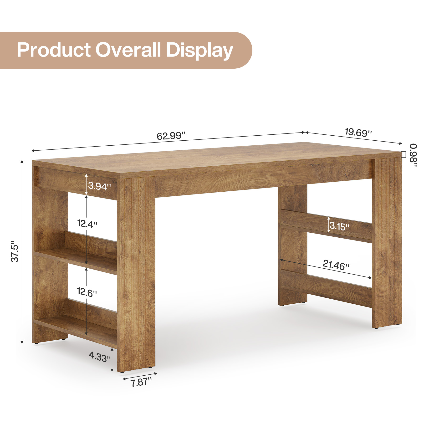 Finmind 63-inch Kitchen Island with Storage, Large Stationary Island Table for Kitchen, Farmhouse Home Bar Unit for Kitchen, Light Brown