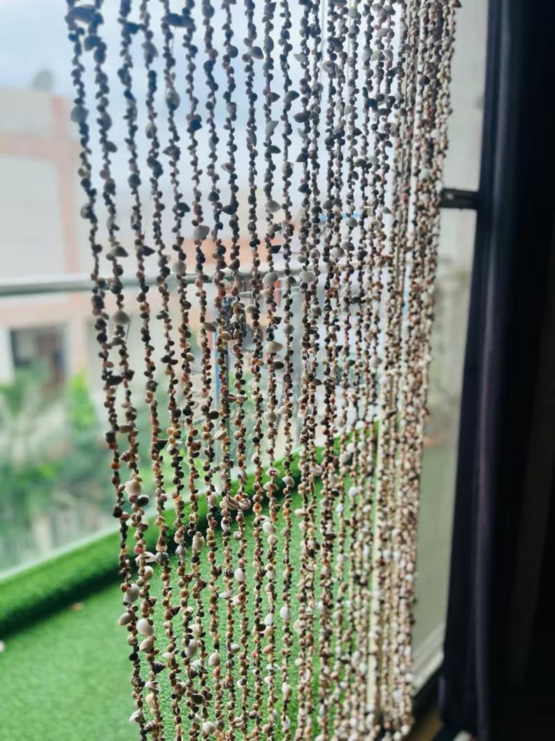 Boho Beaded Sea Shell Door Curtain: Handmade Coastal Decor