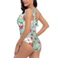 thumbnail image 5 of Yiaed Bunny And Rose Print Women One Piece Swimsuits Tummy Control One Shoulder Bathing Suits Pattern Ruffle Swimwear-X-Large, 5 of 8