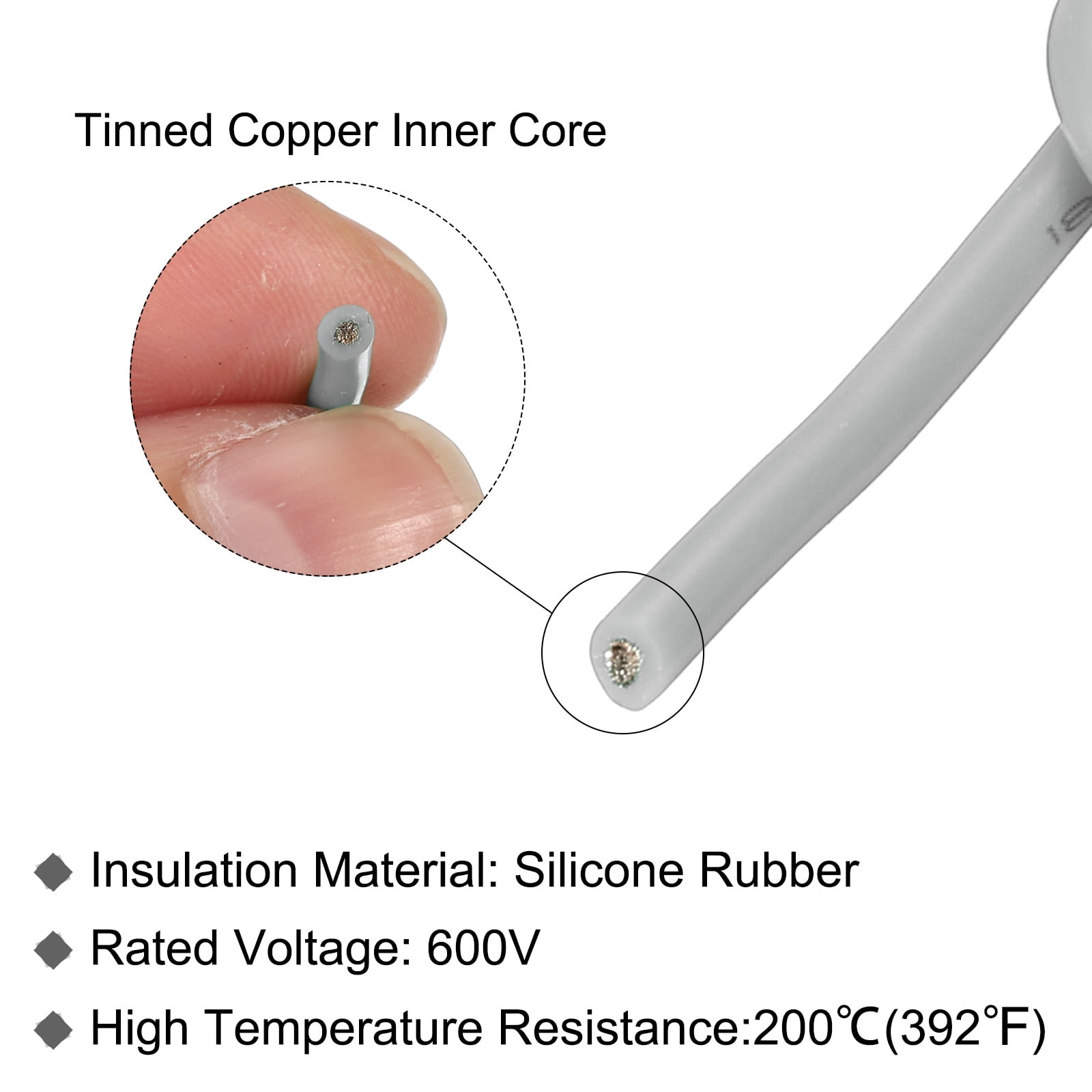 Silicone Wire 18AWG 18 Gauge Flexible Tinned Copper Standard High-Temperature Hookup Wire Grey 15m/49.2ft