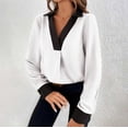 thumbnail image 4 of Ltctricy Blouses for Women Business Casual Long Sleeve V Neck Collared Color Block Pleated Tunic Tops Loose Work Shirts(White,Medium), 4 of 7