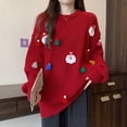 thumbnail image 3 of Women Sweater Women Christmas Sweater Santa Claus Xmas Hat Decor Loose Fit Knitting Tops Round Neck Long Sleeve Autumn Winter Sweater Autumn Winter, 3 of 8