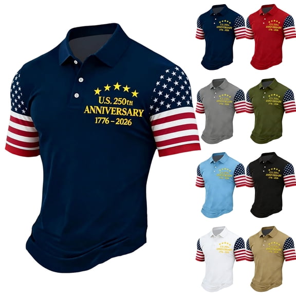 Havenx Men's Flag Golf Polo Shirts Short Sleeve Buttons Golf Shirt Collared Usa Flag Graphic Polo 250 Year American Anniversary Freedom Tees,Khaki M