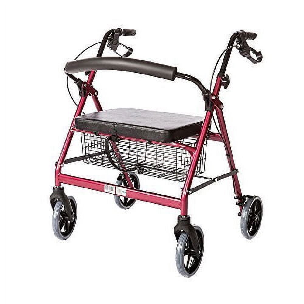 HEALTHLINE Heavy Duty Bariatric Rollator Walker For Senior With Seat and Wheels, 4 Wheel Walker With Seat and Basket and Brakes, Medical Heavy Duty Walker With Seat for Seniors, Red