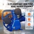thumbnail image 2 of 10HP Air Compressor Pump Head, 17.5CFM @ 90PSI 3-Cylinder Piston, Oil Lubricated, Dual-Stage, Belt Driven for Auto Repair & Woodworking, 2 of 7