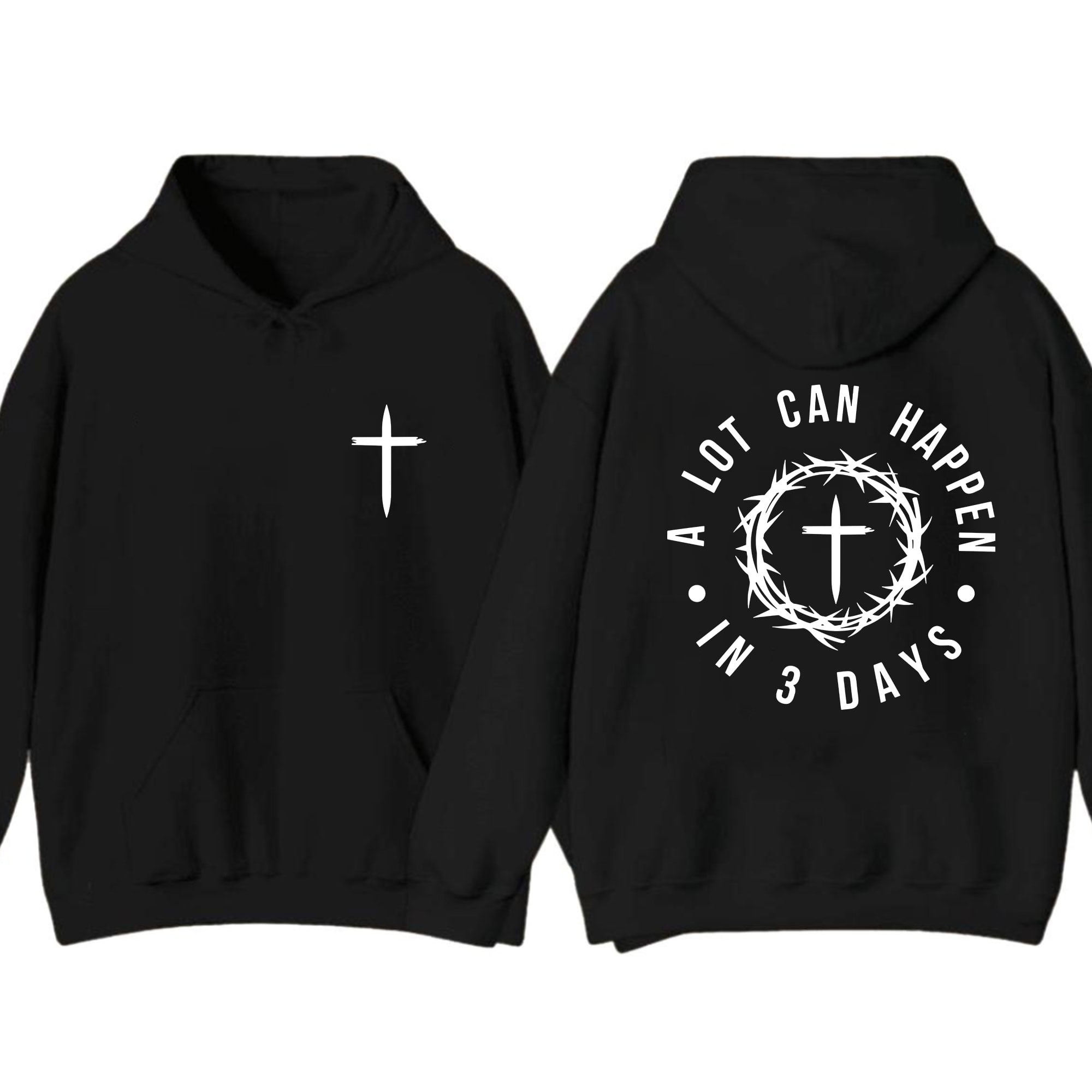 Unisex Christian Hoodie, “A Lot Can Happen in 3 Days” Bible Verse Graphic Pullover, Jesus Easter Faith Hooded Sweatshirt for Men and Women, Sizes S–5XL