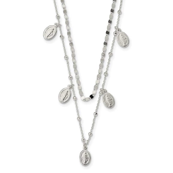 Sterling Silver Double Miraculous Medal Necklace with 2" Extension